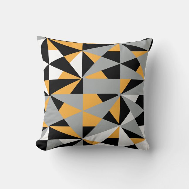 Geometric Retro Funky Mustard Yellow Black White Throw Pillow (Front)