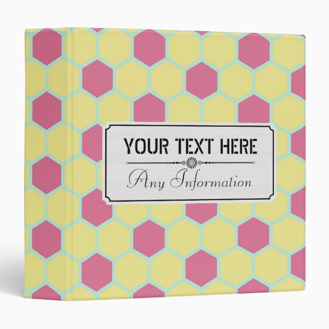 Geometric Retro HoneyComb Pattern 3 Ring Binder (Front/Spine)