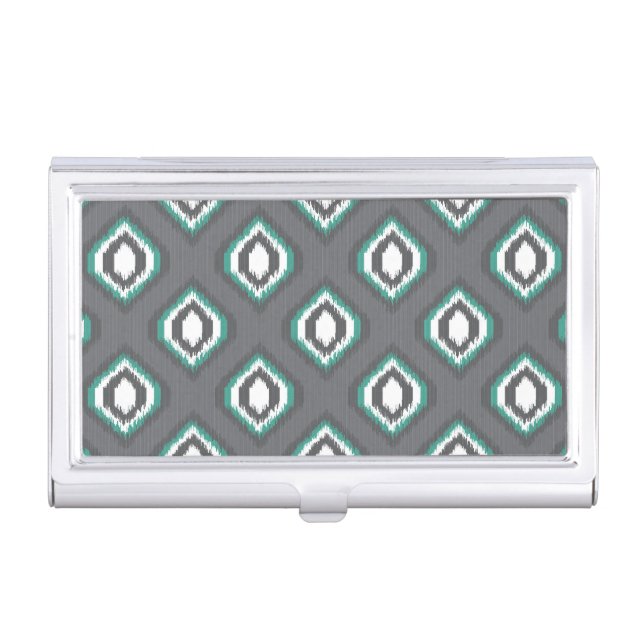Geometric retro ikat tribal pattern business card holder (Front)