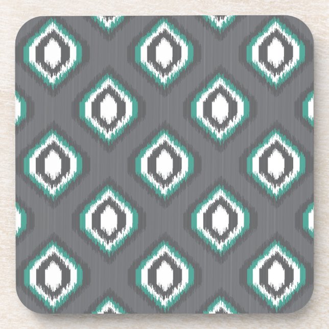 Geometric retro ikat tribal pattern drink coaster (Front)