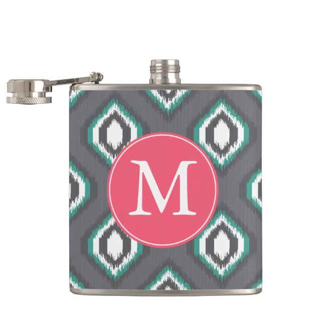 Geometric retro ikat tribal pattern | Monogram Flask (Opened)