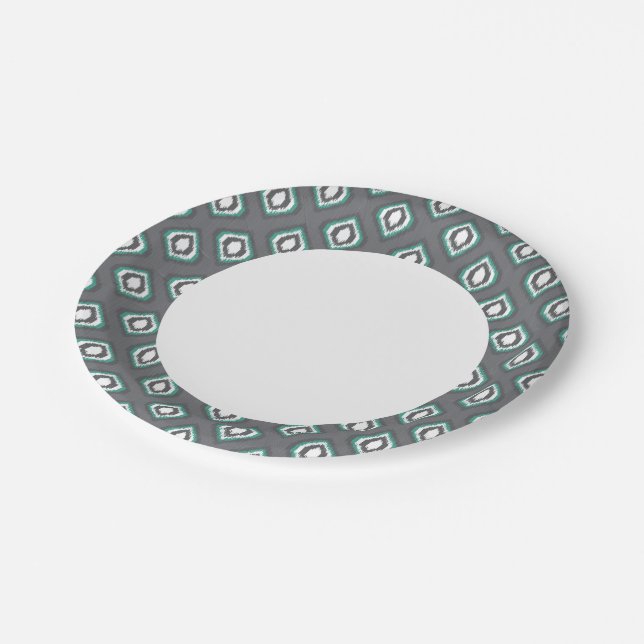 Geometric retro ikat tribal pattern paper plates (Angled)