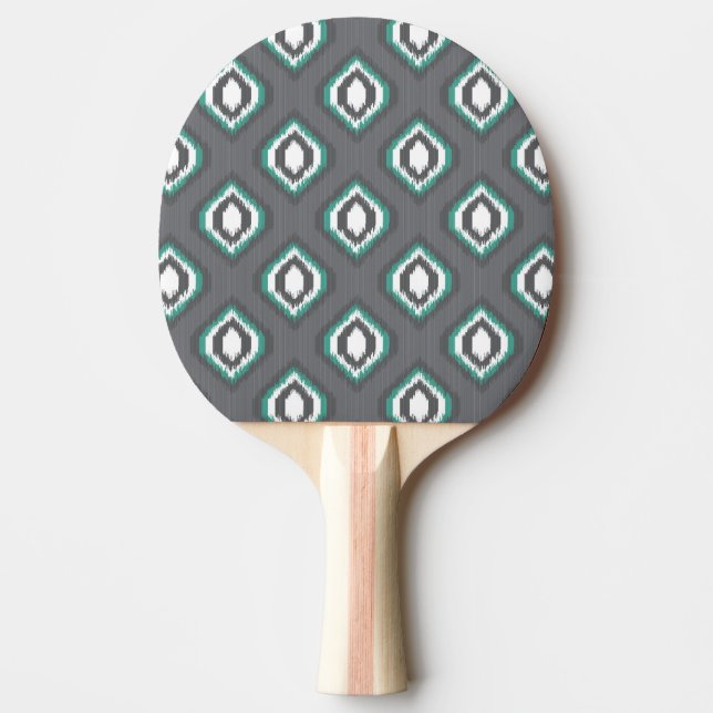 Geometric retro ikat tribal pattern ping pong paddle (Front)