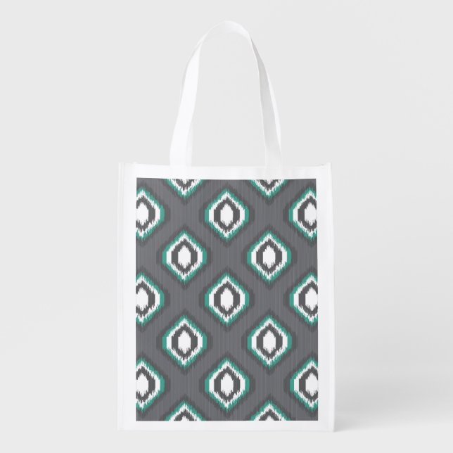 Geometric retro ikat tribal pattern reusable grocery bag (Front)
