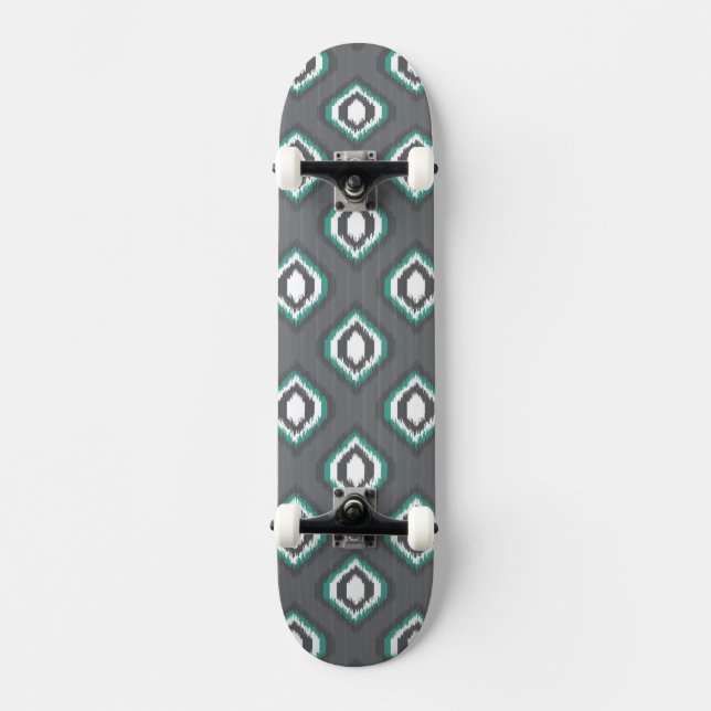 Geometric retro ikat tribal pattern skateboard deck (Front)