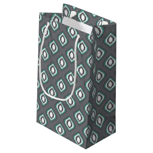 Geometric retro ikat tribal pattern small gift bag (Back Angled)