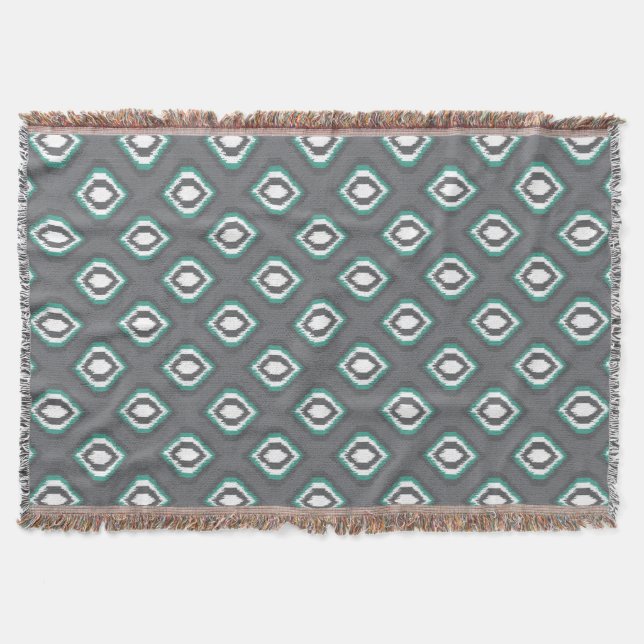 Geometric retro ikat tribal pattern throw blanket (Front)