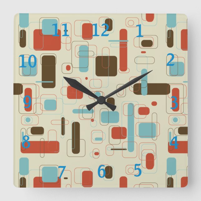 Geometric Retro Midcentury Modern  Square Wall Clock (Front)