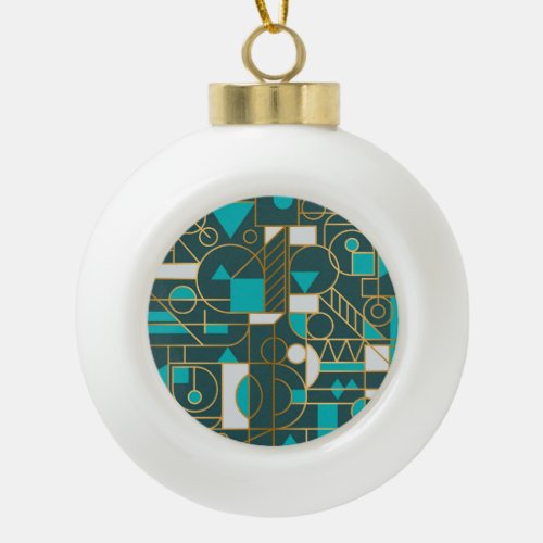 Geometric Retro Minimalist Artwork Poster Ceramic Ball Christmas Ornament