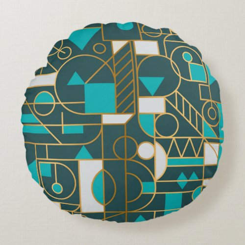 Geometric Retro Minimalist Artwork Poster Round Pillow