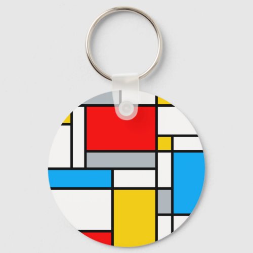 Geometric Retro Mondrian Style Color Composition Keychain