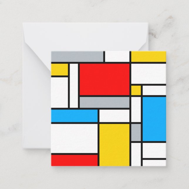 Geometric Retro Mondrian Style Color Composition Note Card (Front)