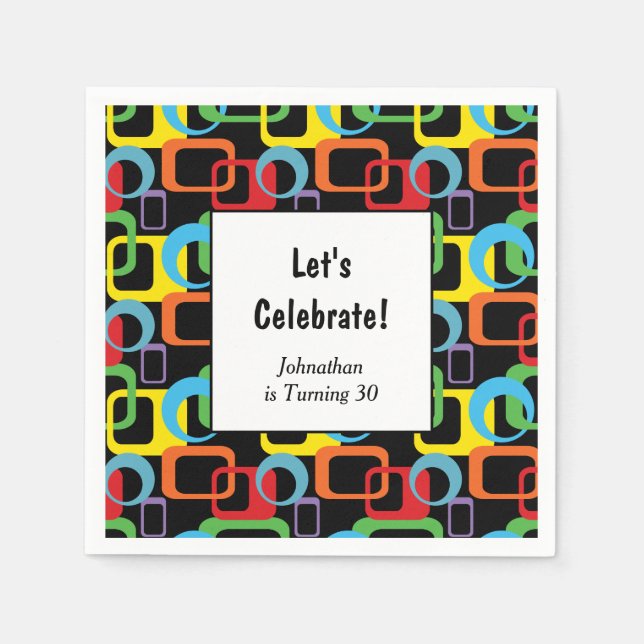 Geometric Retro Multicolored Pattern Birthday Napkins (Front)