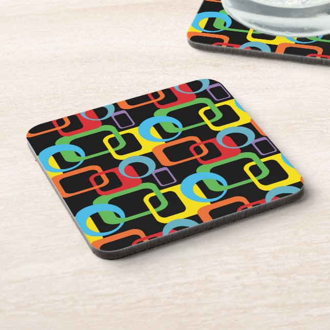 Geometric Retro Multicolored Pattern Drink Coaster (Left Side)
