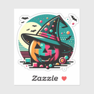 Geometric Retro Pumpkin with Witch Hat Sticker