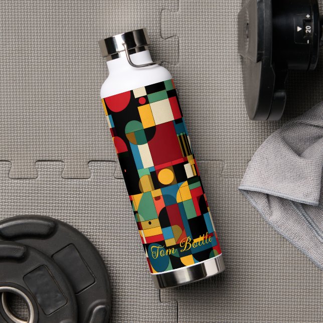 Geometric Retro Shapes - Personalized Name Water  Bottle (Gym (Rotated))
