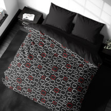 Geometric Retro Squares on Black Duvet Cover