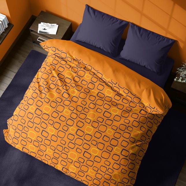 Geometric Retro Squares on Pumpkin Duvet Cover (Creator Uploaded)