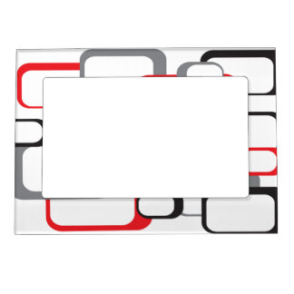 Geometric Retro Squares Pattern Red Black Gray Magnetic Frame