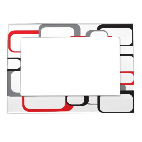 Geometric Retro Squares Pattern Red Black Gray Magnetic Frame