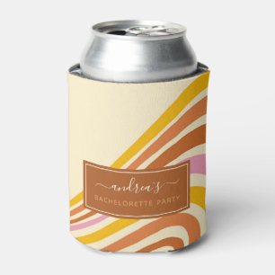 Geometric Retro Stripes 70s Bachelorette Party Can Cooler