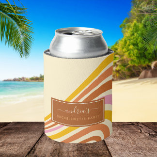 Geometric Retro Stripes 70s Bachelorette Party Can Cooler
