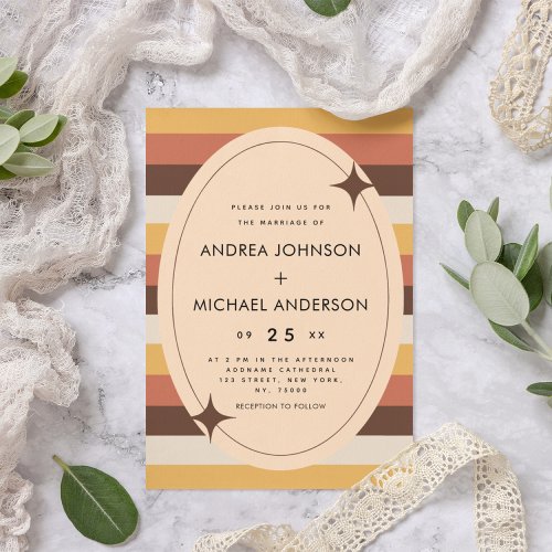 Geometric Retro Stripes  Sparkles Seventies 70s Invitation