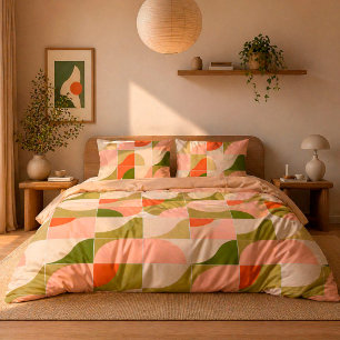 🌿 Geometric Retro Style Cozy Bedroom Decor Idea ✨ Duvet Cover