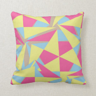 Geometric Retro Style Funky Pink Blue Yellow Grey Throw Pillow