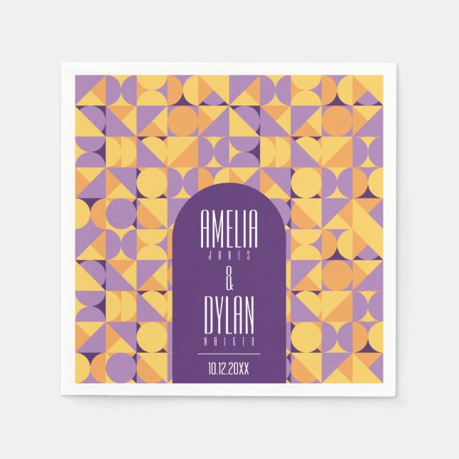 Geometric Retro Vibes Autumn wedding Napkins (Front)