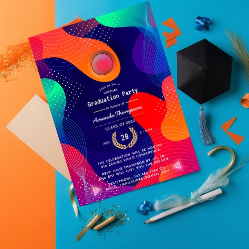 Geometric Retro Virtual Graduation Party Invitation