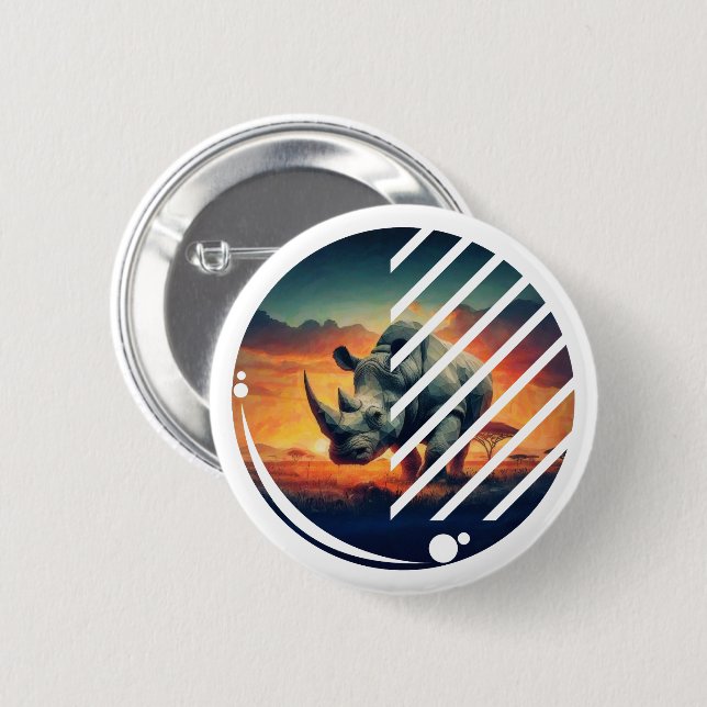 Geometric Rhino Sunset Scene Button (Front & Back)