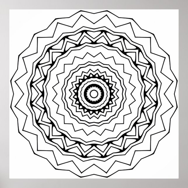 Geometric Ring Mandala Coloring Page Bold Lines Poster (Front)