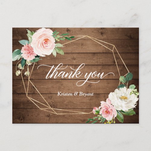 Geometric Romance Floral Rustic Wedding Thank You Postcard