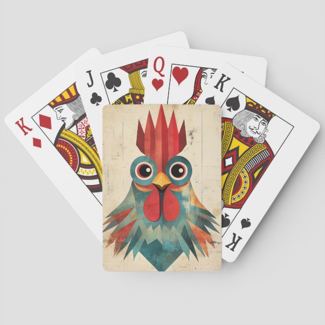 Geometric Rooster Illustration Poker Cards (Back)