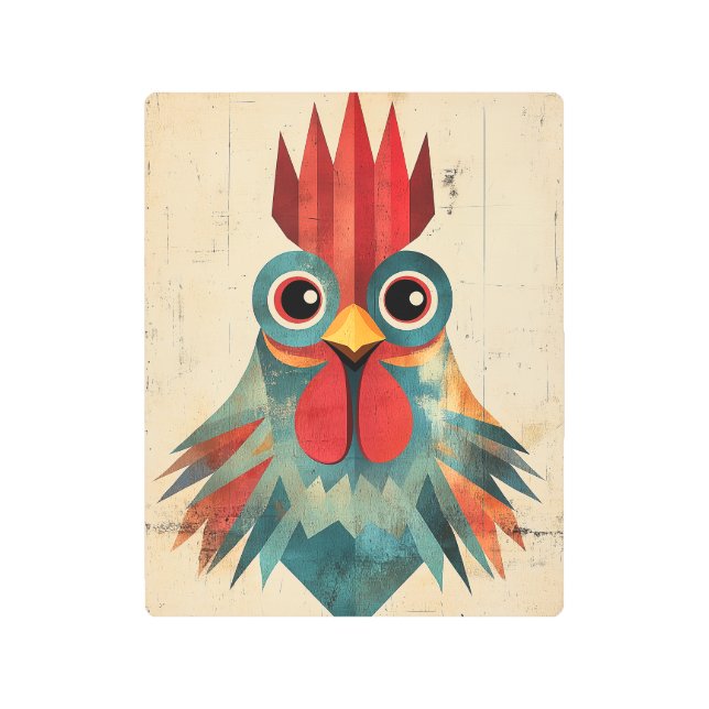 Geometric Rooster Portrait Metal Print (Front)