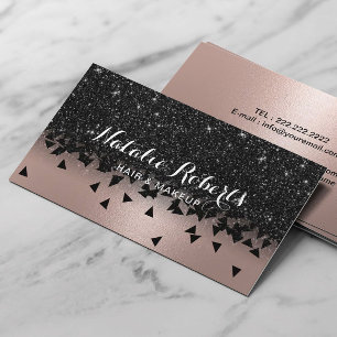 Geometric Rose Gold & Black Glitter Beauty Salon Business Card