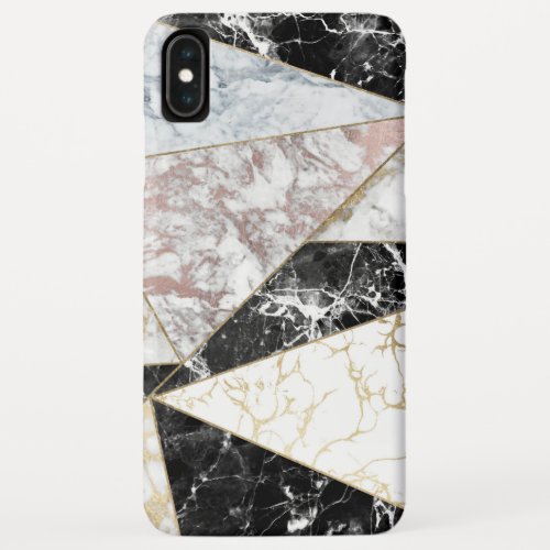 Geometric rose gold black white marble iPhone XS max case