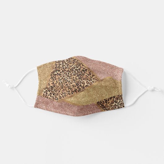 Geometric Rose Gold Blush Glitter Leopard Adult Cloth Face Mask (Front, Unfolded)