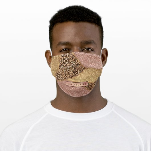 Geometric Rose Gold Blush Glitter Leopard Adult Cloth Face Mask (Worn)
