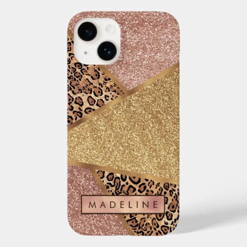 Geometric Rose Gold Blush Glitter Leopard Case_Mate iPhone 14 Case