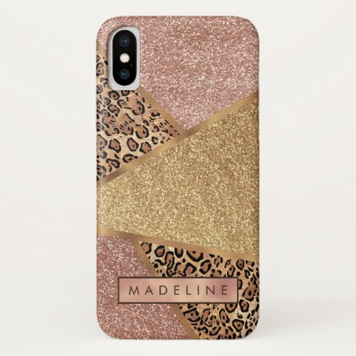 Geometric Rose Gold Blush Glitter Leopard iPhone X Case