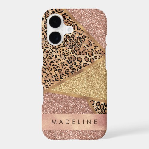 Geometric Rose Gold Blush Glitter Leopard iPhone 17 Case