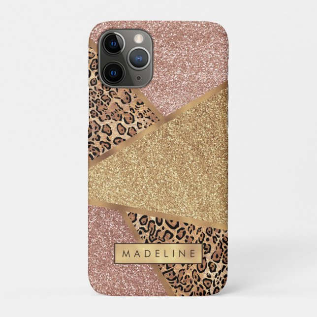 Geometric Rose Gold Blush Glitter Leopard Pattern Case-Mate iPhone Case (Back)