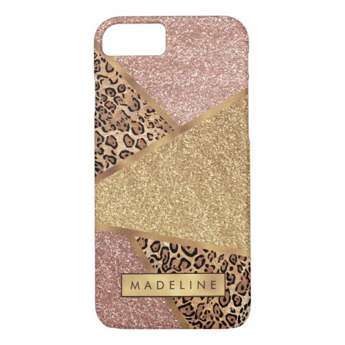 Geometric Rose Gold Blush Glitter Leopard Pattern iPhone 87 Case