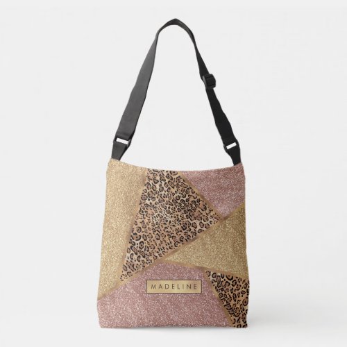 Geometric Rose Gold Blush Glitter Leopard Pattern Crossbody Bag
