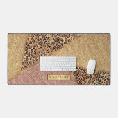 Geometric Rose Gold Blush Glitter Leopard Pattern Desk Mat (Keyboard & Mouse)