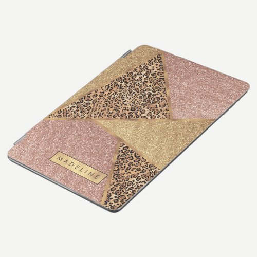 Geometric Rose Gold Blush Glitter Leopard Pattern iPad Air Cover