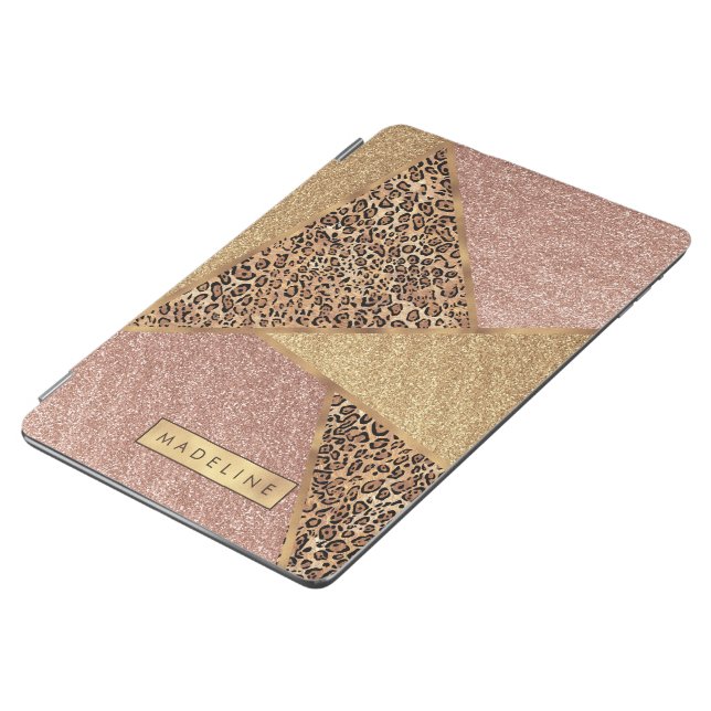 Geometric Rose Gold Blush Glitter Leopard Pattern iPad Air Cover (Side)