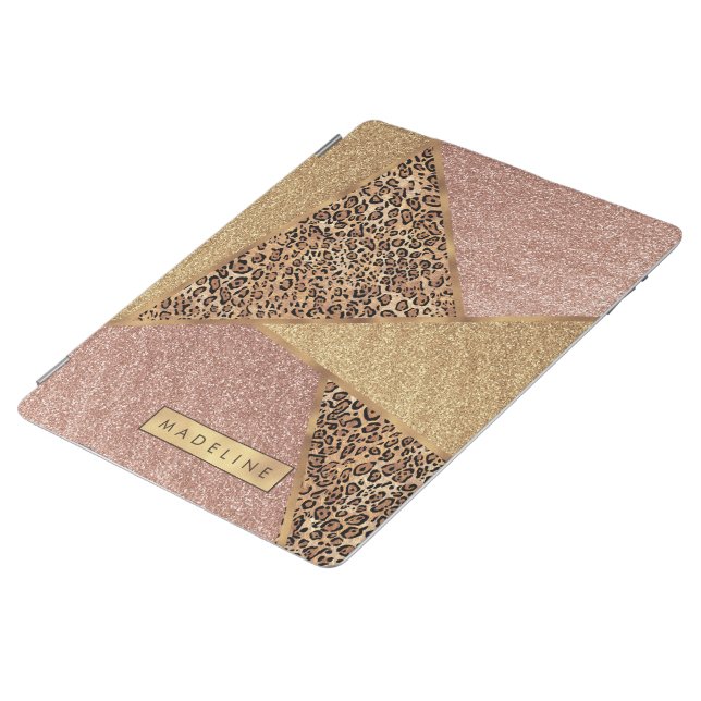 Geometric Rose Gold Blush Glitter Leopard Pattern iPad Air Cover (Side)